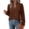 WIHOLL Womens Tops Lace Long Sleeve Tops for Women Boho V Neck Blouses(01 – Coffee)