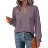 WIHOLL Womens Tops Lace Long Sleeve Tops for Women Boho V Neck Blouses(01 – Mocha Grey Purple)