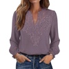 WIHOLL Womens Tops Lace Long Sleeve Tops for Women Boho V Neck Blouses(01 – Mocha Grey Purple)
