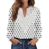 WIHOLL Womens Tops Lace Long Sleeve Tops for Women Boho V Neck Blouses(02 – Black Polka Dot)