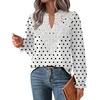 WIHOLL Womens Tops Lace Long Sleeve Tops for Women Boho V Neck Blouses(02 – Black Polka Dot)