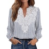 WIHOLL Womens Tops Lace Long Sleeve Tops for Women Boho V Neck Blouses(02 – Blue White Stripe)