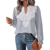 WIHOLL Womens Tops Lace Long Sleeve Tops for Women Boho V Neck Blouses(02 – Blue White Stripe)