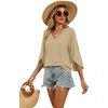 WIHOLL Womens Tops Summer Outfits 2026 V Neck Shirts Womens Blouses Dressy Casual Bell Sleeve Fashion Clothing(01 Beige)