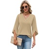 WIHOLL Womens Tops Summer Outfits 2026 V Neck Shirts Womens Blouses Dressy Casual Bell Sleeve Fashion Clothing(01 Beige)