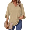 WIHOLL Womens Tops Summer Outfits 2026 V Neck Shirts Womens Blouses Dressy Casual Bell Sleeve Fashion Clothing(01 Beige)