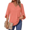 WIHOLL Womens Tops Summer Outfits 2026 V Neck Shirts Womens Blouses Dressy Casual Bell Sleeve Fashion Clothing(01 Coral)