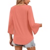 WIHOLL Womens Tops Summer Outfits 2026 V Neck Shirts Womens Blouses Dressy Casual Bell Sleeve Fashion Clothing(01 Coral)