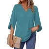 WIHOLL Womens Tops Summer Outfits 2026 V Neck Shirts Womens Blouses Dressy Casual Bell Sleeve Fashion Clothing(01 Turquoise)