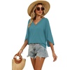 WIHOLL Womens Tops Summer Outfits 2026 V Neck Shirts Womens Blouses Dressy Casual Bell Sleeve Fashion Clothing(01 Turquoise)