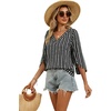 WIHOLL Womens Tops Summer Outfits 2026 V Neck Shirts Womens Blouses Dressy Casual Bell Sleeve Fashion Clothing(02 Striped Black)