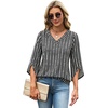 WIHOLL Womens Tops Summer Outfits 2026 V Neck Shirts Womens Blouses Dressy Casual Bell Sleeve Fashion Clothing(02 Striped Black)