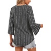 WIHOLL Womens Tops Summer Outfits 2026 V Neck Shirts Womens Blouses Dressy Casual Bell Sleeve Fashion Clothing(02 Striped Black)