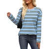 Wiholl Long Sleeve Shirts for Women Stripe Tops Loose Oversized Fall Outfit(Light Blue Black)
