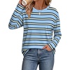 Wiholl Long Sleeve Shirts for Women Stripe Tops Loose Oversized Fall Outfit(Light Blue Black)