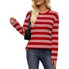 Wiholl Long Sleeve Shirts for Women Stripe Tops Loose Oversized Fall Outfit(Red White)