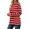 Wiholl Long Sleeve Shirts for Women Stripe Tops Loose Oversized Fall Outfit(Red White)