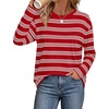 Wiholl Long Sleeve Shirts for Women Stripe Tops Loose Oversized Fall Outfit(Red White)