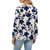 Wiholl V Neck Long Sleeve Shirts Womens Tops Dressy Casual Fall Outfits(Apricot Blue Floral)