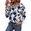 Wiholl V Neck Long Sleeve Shirts Womens Tops Dressy Casual Fall Outfits(Apricot Blue Floral)