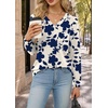 Wiholl V Neck Long Sleeve Shirts Womens Tops Dressy Casual Fall Outfits(Apricot Blue Floral)