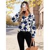 Wiholl V Neck Long Sleeve Shirts Womens Tops Dressy Casual Fall Outfits(Apricot Blue Floral)