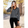 Wiholl V Neck Long Sleeve Shirts Womens Tops Dressy Casual Fall Outfits(Black White Grey Stripe)