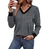 Wiholl V Neck Long Sleeve Shirts Womens Tops Dressy Casual Fall Outfits(Black White Grey Stripe)