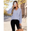 Wiholl V Neck Long Sleeve Shirts Womens Tops Dressy Casual Fall Outfits(Blue White Stripe)