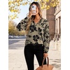 Wiholl V Neck Long Sleeve Shirts Womens Tops Dressy Casual Fall Outfits(Brown Black Floral)