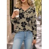 Wiholl V Neck Long Sleeve Shirts Womens Tops Dressy Casual Fall Outfits(Brown Black Floral)