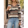 Wiholl V Neck Long Sleeve Shirts Womens Tops Dressy Casual Fall Outfits(Brown Stripe)