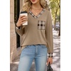 Wiholl V Neck Long Sleeve Shirts Womens Tops Dressy Casual Fall Outfits(Caramel Taupe Plaid)