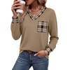 Wiholl V Neck Long Sleeve Shirts Womens Tops Dressy Casual Fall Outfits(Caramel Taupe Plaid)