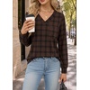 Wiholl V Neck Long Sleeve Shirts Womens Tops Dressy Casual Fall Outfits(Chocolate Brown Plaid)