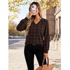 Wiholl V Neck Long Sleeve Shirts Womens Tops Dressy Casual Fall Outfits(Chocolate Brown Plaid)