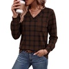 Wiholl V Neck Long Sleeve Shirts Womens Tops Dressy Casual Fall Outfits(Chocolate Brown Plaid)