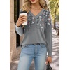 Wiholl V Neck Long Sleeve Shirts Womens Tops Dressy Casual Fall Outfits(Floral Grey)