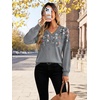 Wiholl V Neck Long Sleeve Shirts Womens Tops Dressy Casual Fall Outfits(Floral Grey)