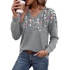 Wiholl V Neck Long Sleeve Shirts Womens Tops Dressy Casual Fall Outfits(Floral Grey)