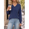 Wiholl V Neck Long Sleeve Shirts Womens Tops Dressy Casual Fall Outfits(Navy Blue Stripe)
