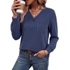 Wiholl V Neck Long Sleeve Shirts Womens Tops Dressy Casual Fall Outfits(Navy Blue Stripe)