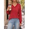Wiholl V Neck Long Sleeve Shirts Womens Tops Dressy Casual Fall Outfits(Red Polka Dot)
