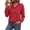 Wiholl V Neck Long Sleeve Shirts Womens Tops Dressy Casual Fall Outfits(Red Polka Dot)