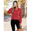 Wiholl V Neck Long Sleeve Shirts Womens Tops Dressy Casual Fall Outfits(Red Polka Dot)