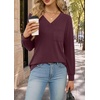 Wiholl V Neck Long Sleeve Shirts Womens Tops Dressy Casual Fall Outfits(Wine Red)