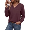 Wiholl V Neck Long Sleeve Shirts Womens Tops Dressy Casual Fall Outfits(Wine Red)