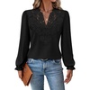 WIHOLL Womens Tops Lace Long Sleeve Tops for Women Boho V Neck Blouses(01 – Black)