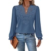 WIHOLL Womens Tops Lace Long Sleeve Tops for Women Boho V Neck Blouses(01 – Blue)
