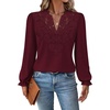 WIHOLL Womens Tops Lace Long Sleeve Tops for Women Boho V Neck Blouses(01 – Burgundy)
